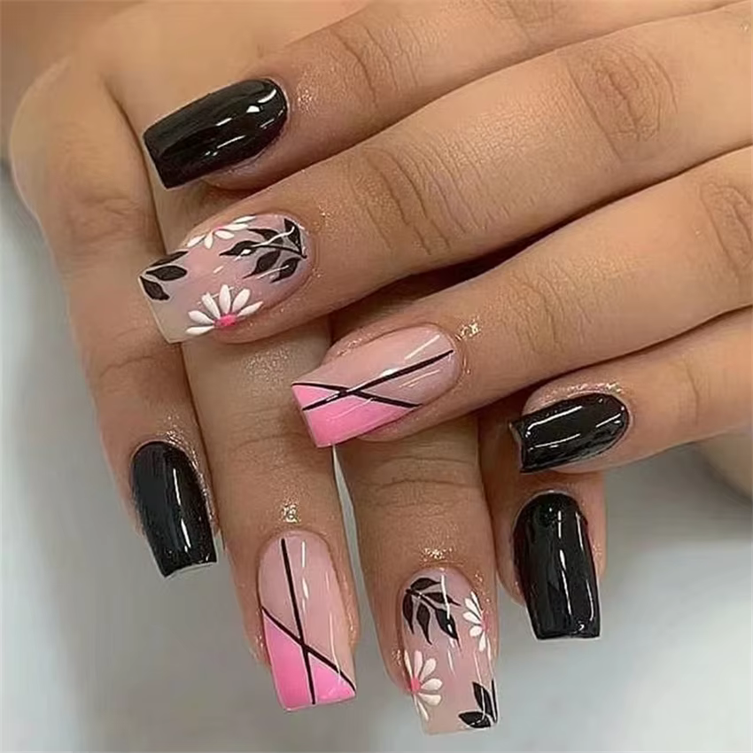 24 pièces/ensemble acrylique longue Ballet presse sur les pointes d'ongles cercueil portant des faux