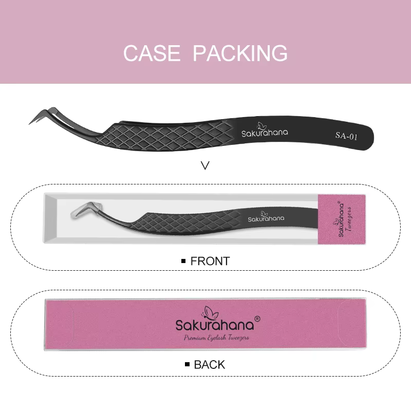 SAKURAHANA pince à cils professionnelle pointe en Fiber noire pour Extensions de cils méga Volume ou