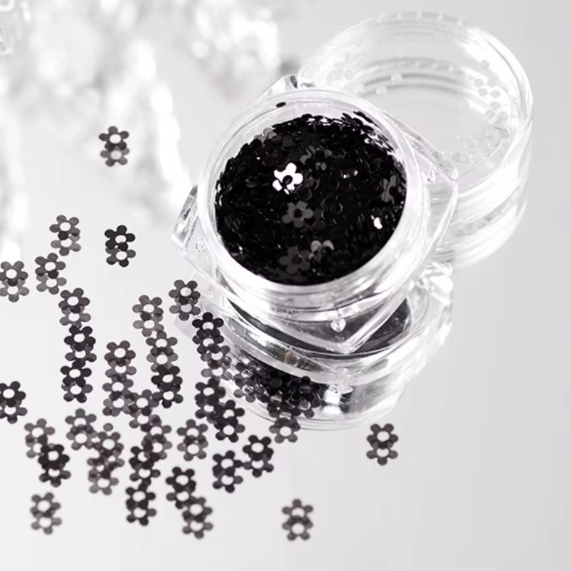 1 boîte de mini paillettes pour ongles en noir et blanc, décor floral pour Nail Art, pour fête, Fest
