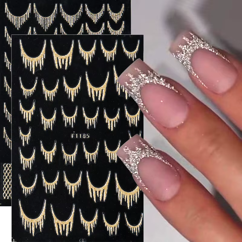 Autocollants réfléchissants à paillettes pour Nail Art français, ligne de pampilles scintillantes en