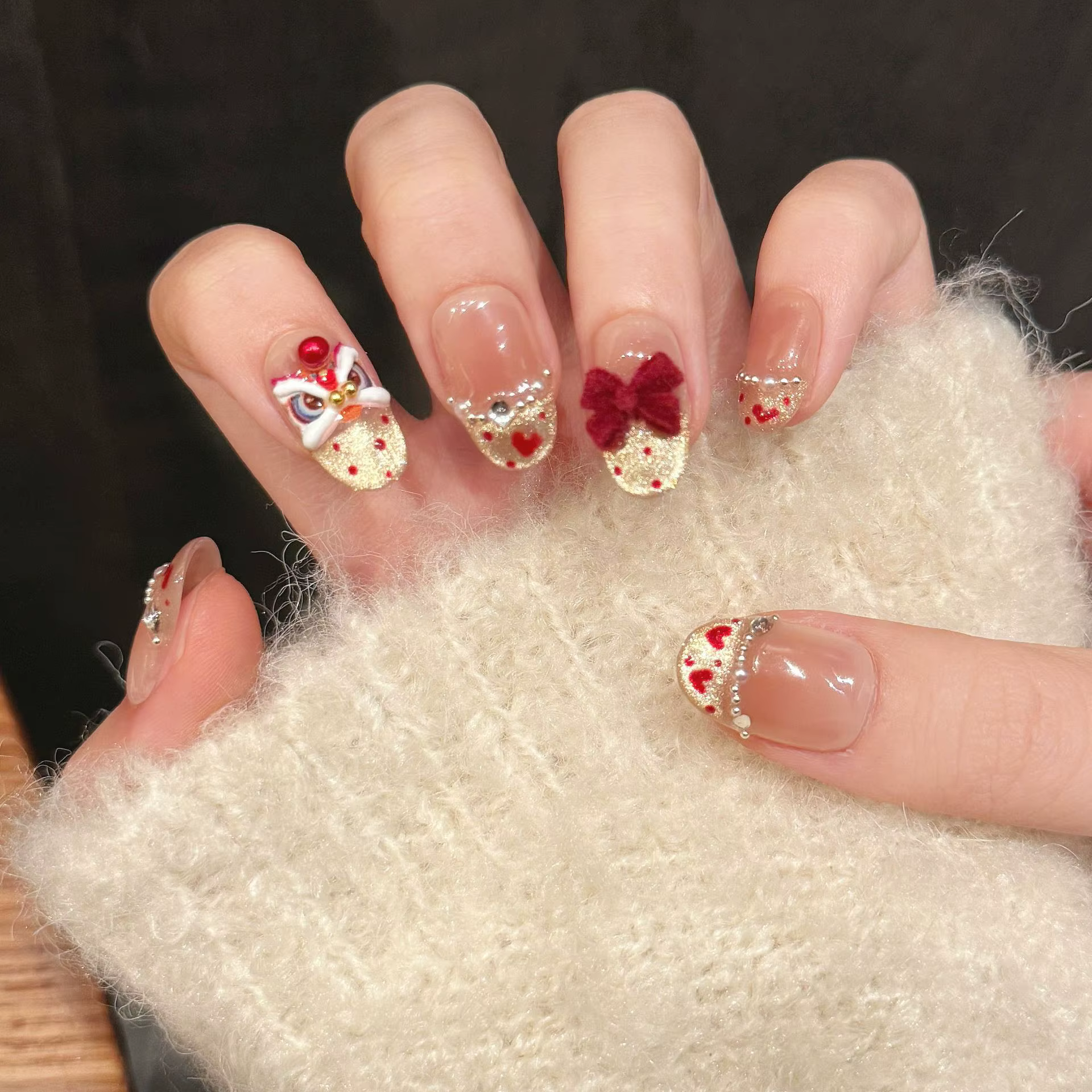 Faux ongles français œil de chat faits à la main, couverture complète, presse sur N64.Shiny Gold Pow