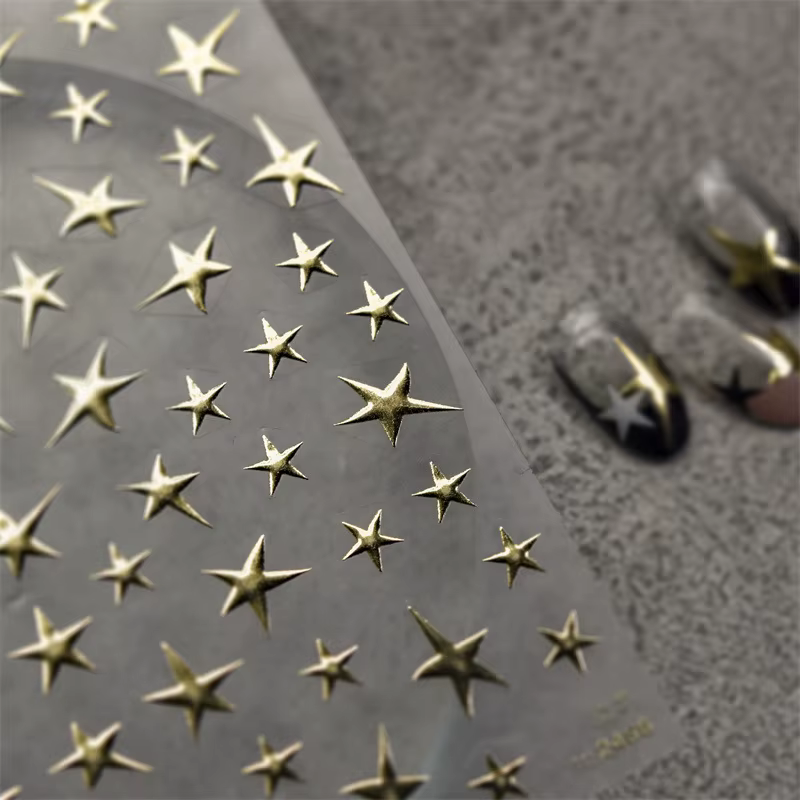 3D bronzant Laser argent étoile irrégulière décalcomanies pour ongles effet métallique argent pentag