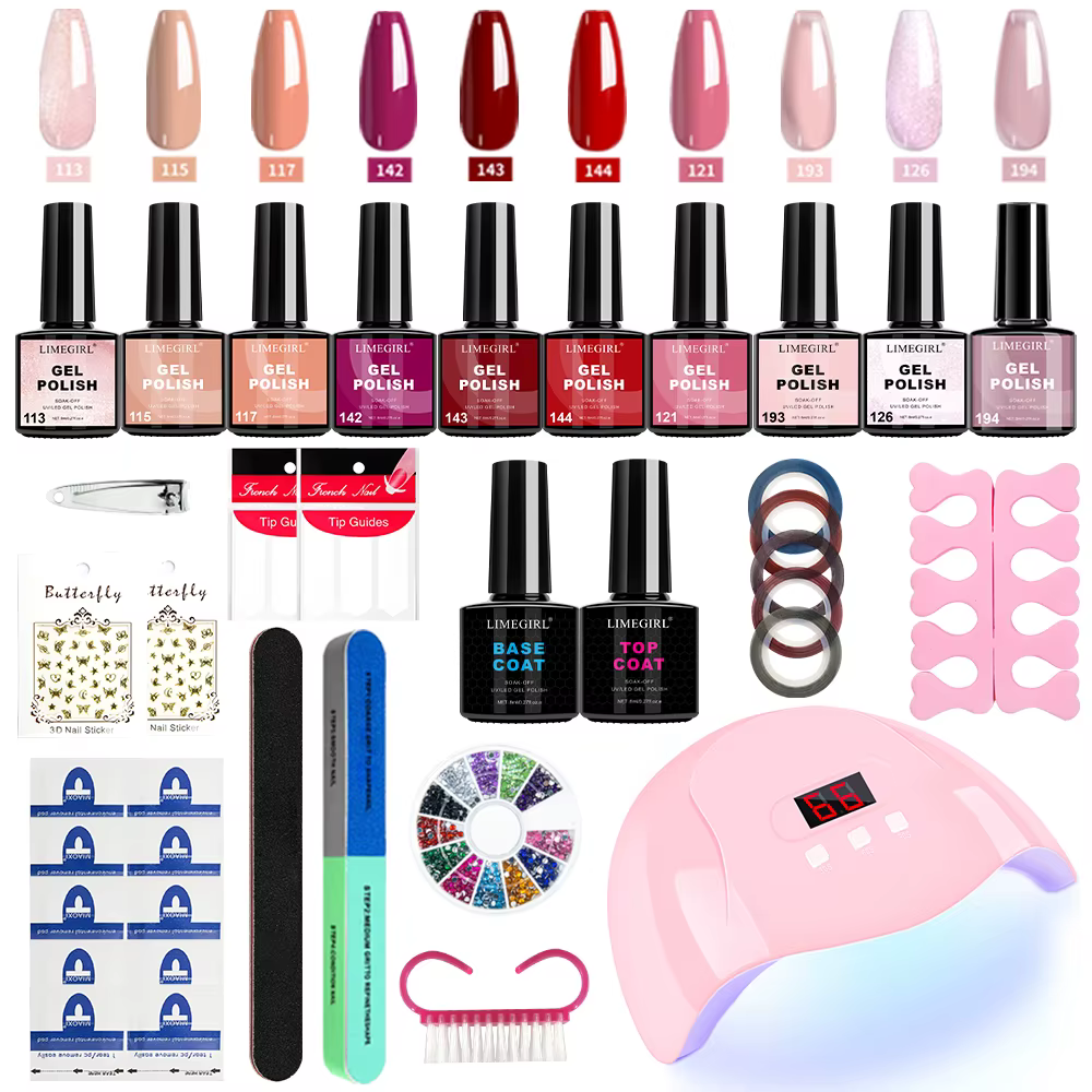 Limegirl – Kit de vernis à ongles semi-permanent, 8ml, avec lampe UV USB, Base à tremper et couche d