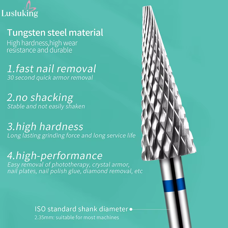 Forets à ongles en tungstène carbide, accessoire de manucure électrique, fraises pour dissolvant de 