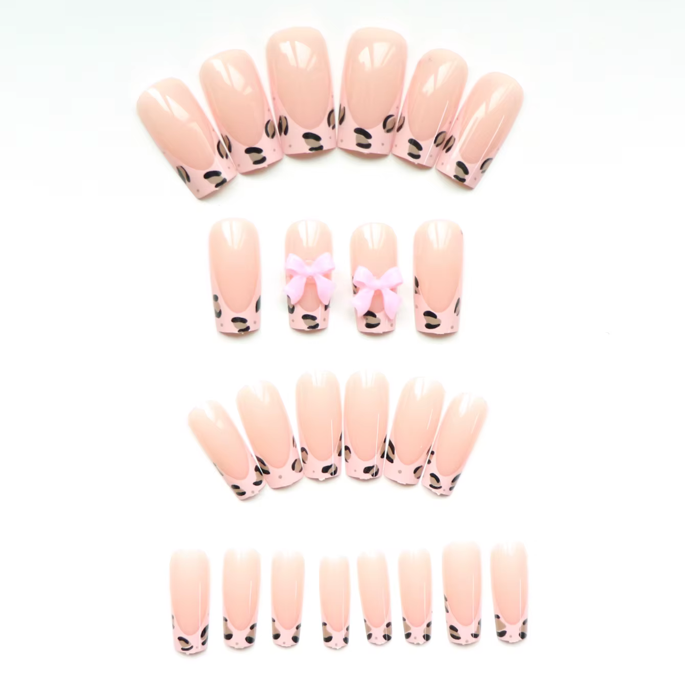 Ensemble d'ongles pour faux ongles, 24 pièces, améliorez votre Look avec un nœud imprimé léopard ros