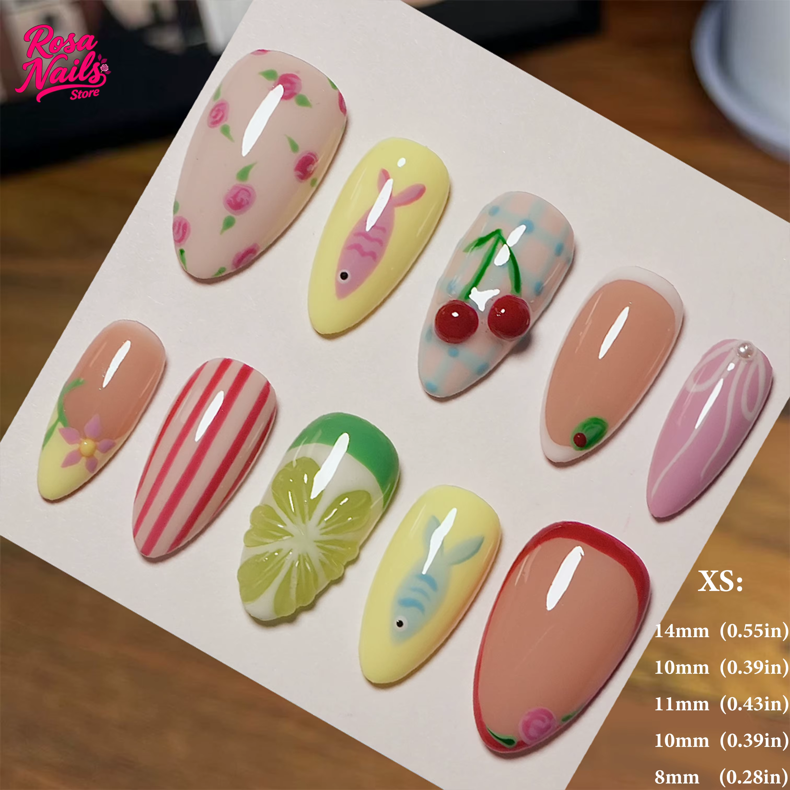 10 pièces presse à la main sur les ongles automne presse Ons amande Pressons 3D coccinelle marron Na