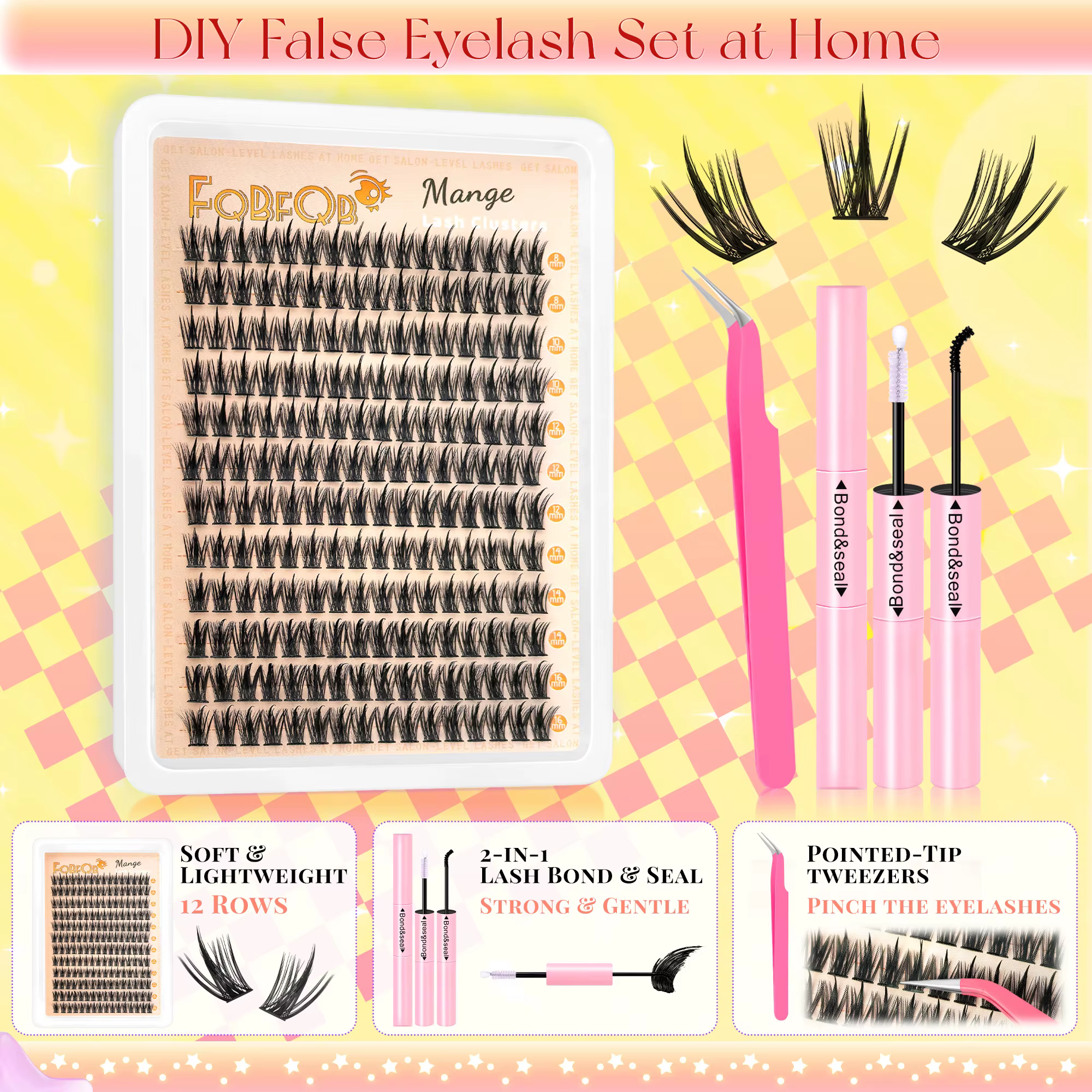 FQB – Kit de grappes de cils Manga, avec liaison et joint de cils, Extensions de cils, plateau mixte
