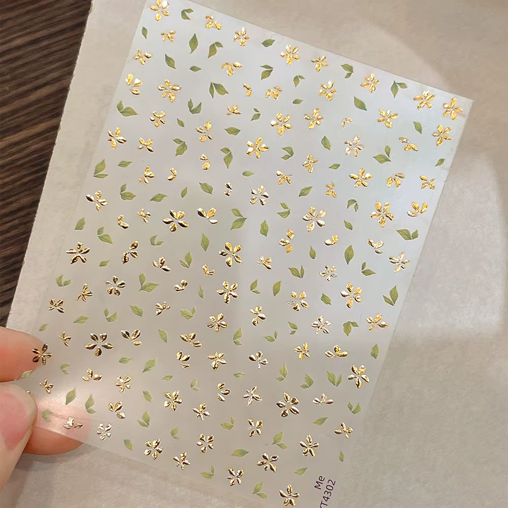 Autocollant pour ongles en feuille d'or, fleur à cinq pétales, fleurs de printemps bronzantes, suppo