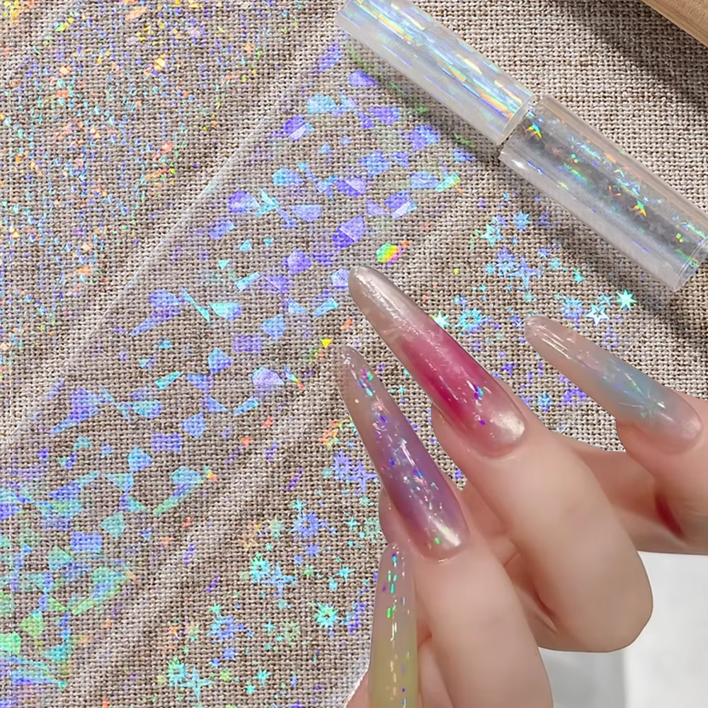 1 boîtes/10 rouleaux Aurora feuille d'ongle clair Laser verre Fragment ongles transfert autocollants