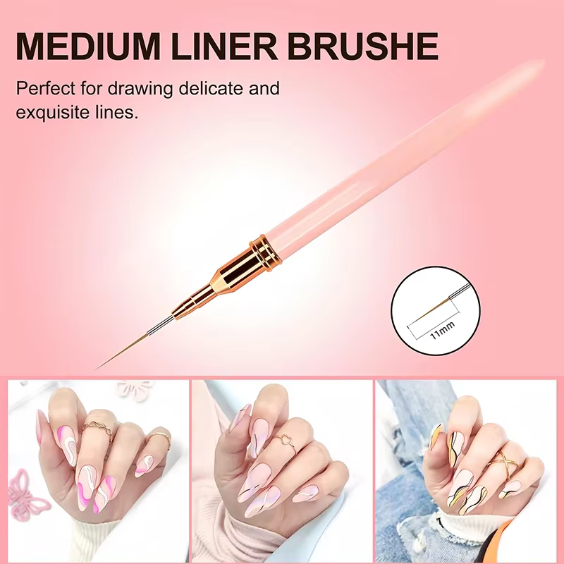Ensemble de pinceaux pour vernis à ongles gel UV, 5 pièces, 7/9/11/15/25mm, rayures françaises, pein
