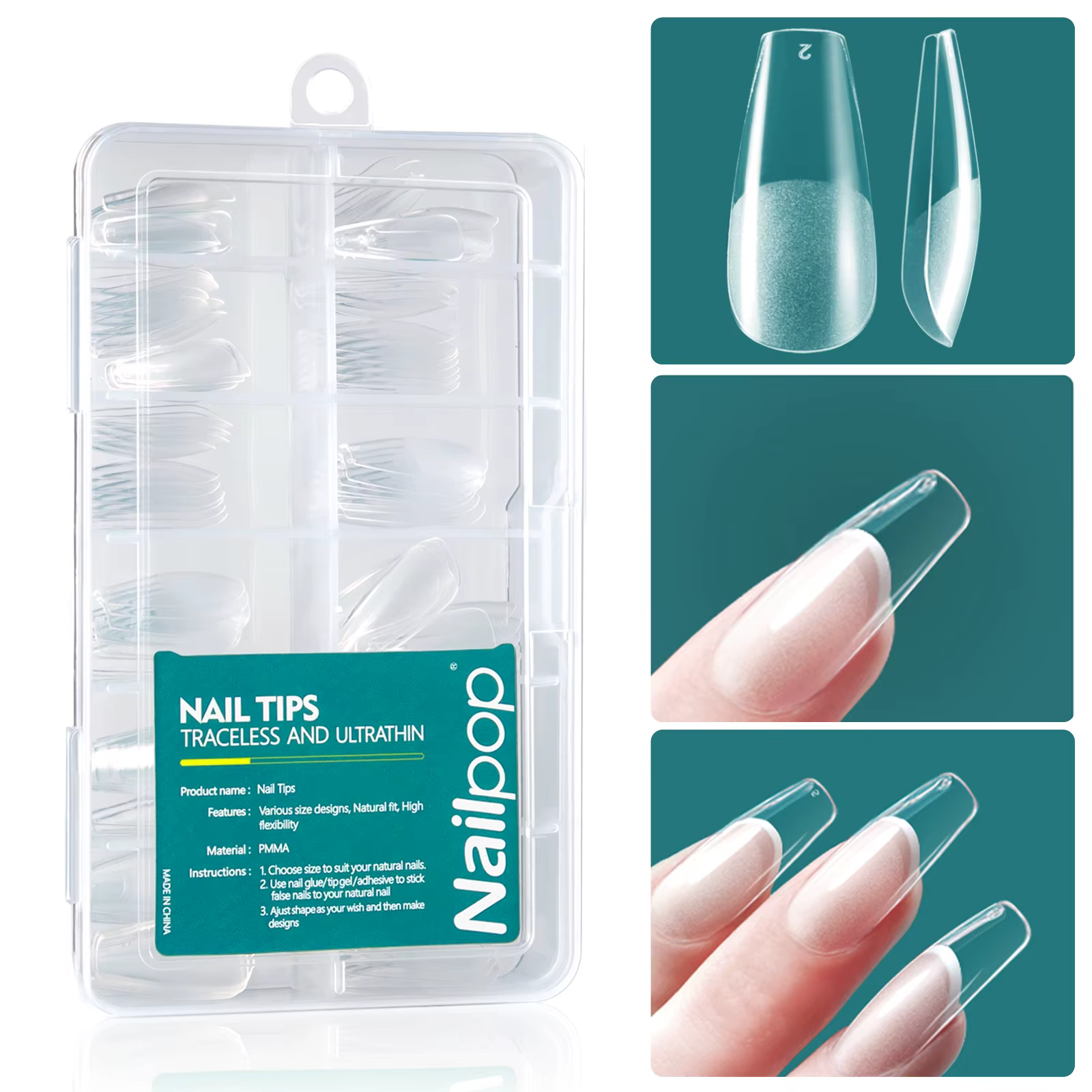 Nailpop-Faux ongles gel X, extensions d'ongles faciles à tremper, forme moyenne et courte, amande/ca
