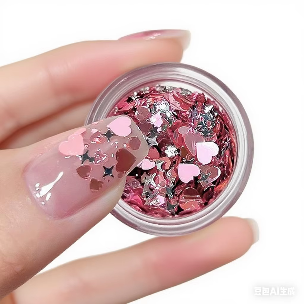 Patch adhésif scintillant pour nail art, quatre étoiles, amour, fille, rose, décoration à paillettes