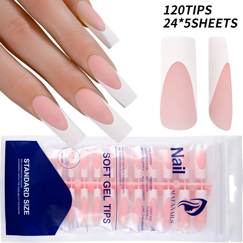 Faux ongles français longs et carrés, bord blanc, cercueil de Ballet portable, couverture complète,