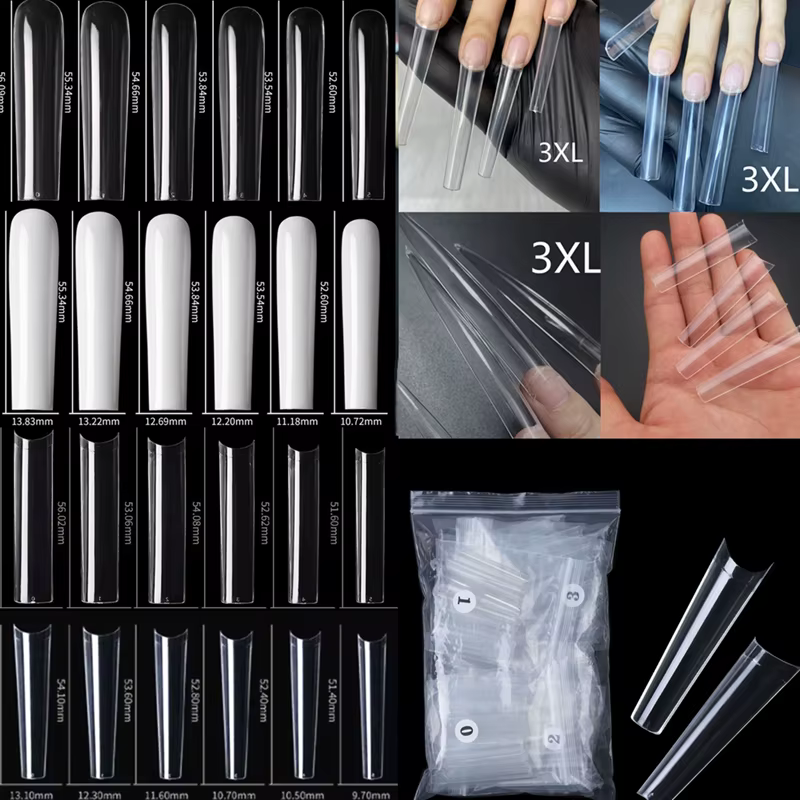 120 faux ongles carrés extra longs 3XL, en acrylique transparent, à presser, pour manucure