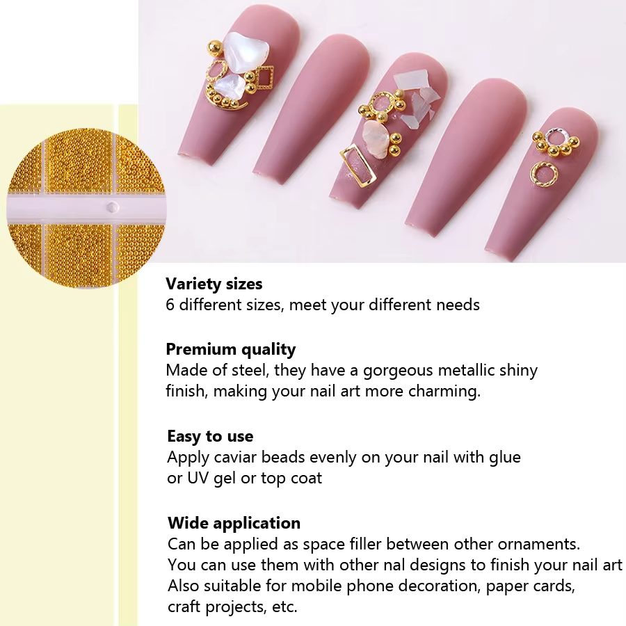Perles de Caviar à 12 compartiments, accessoires métalliques pour Nail Art, perles en métal avec boî