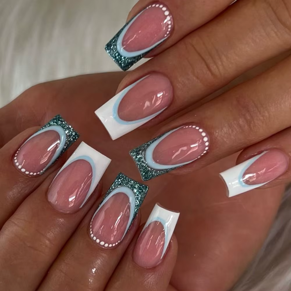 Faux ongles à presser détachables DIY, style français, longueur moyenne, forme carrée