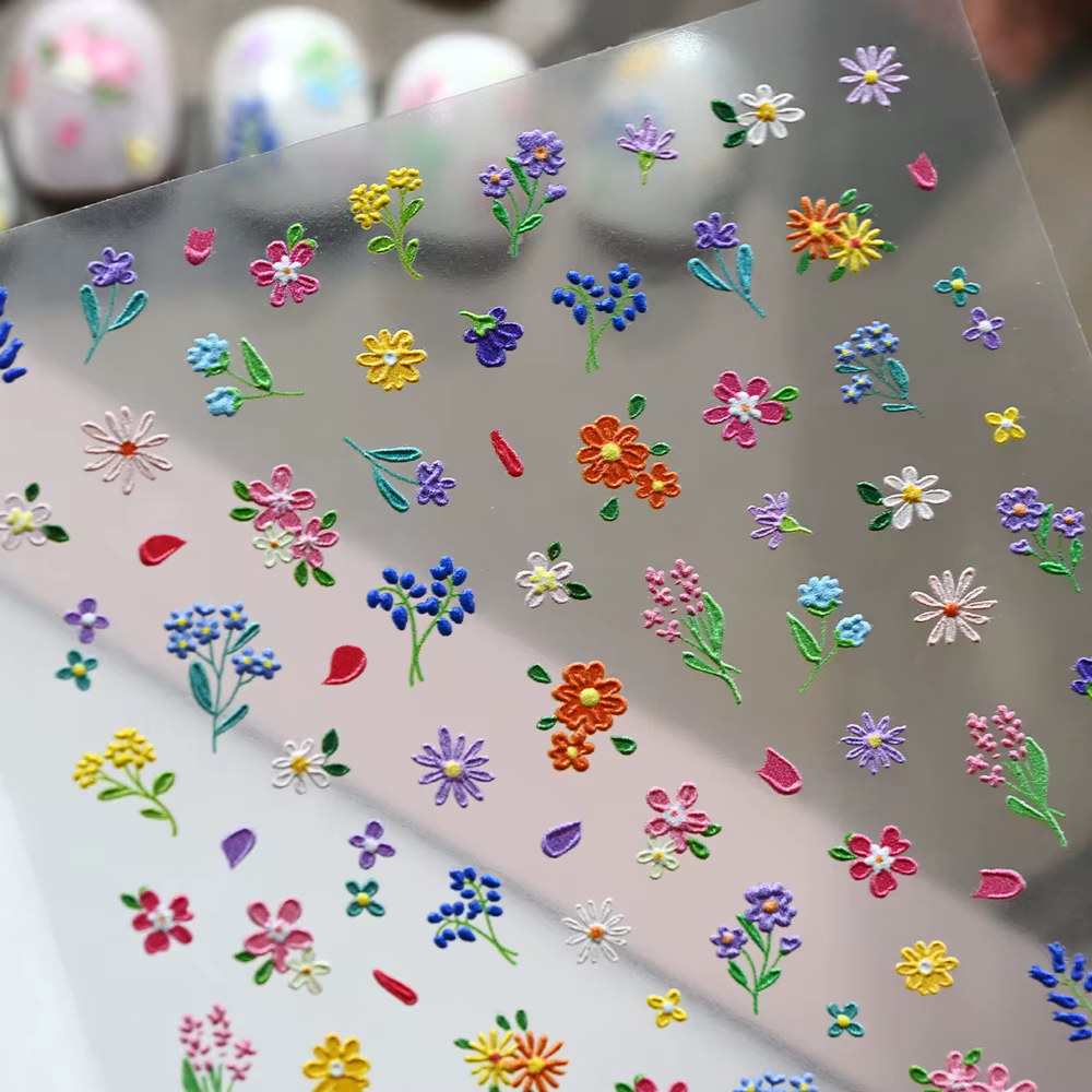 Autocollants 5D pour ongles à fleurs séchées colorées Rose/Bleu/Violet/Vert/Jaune – Décorations flor