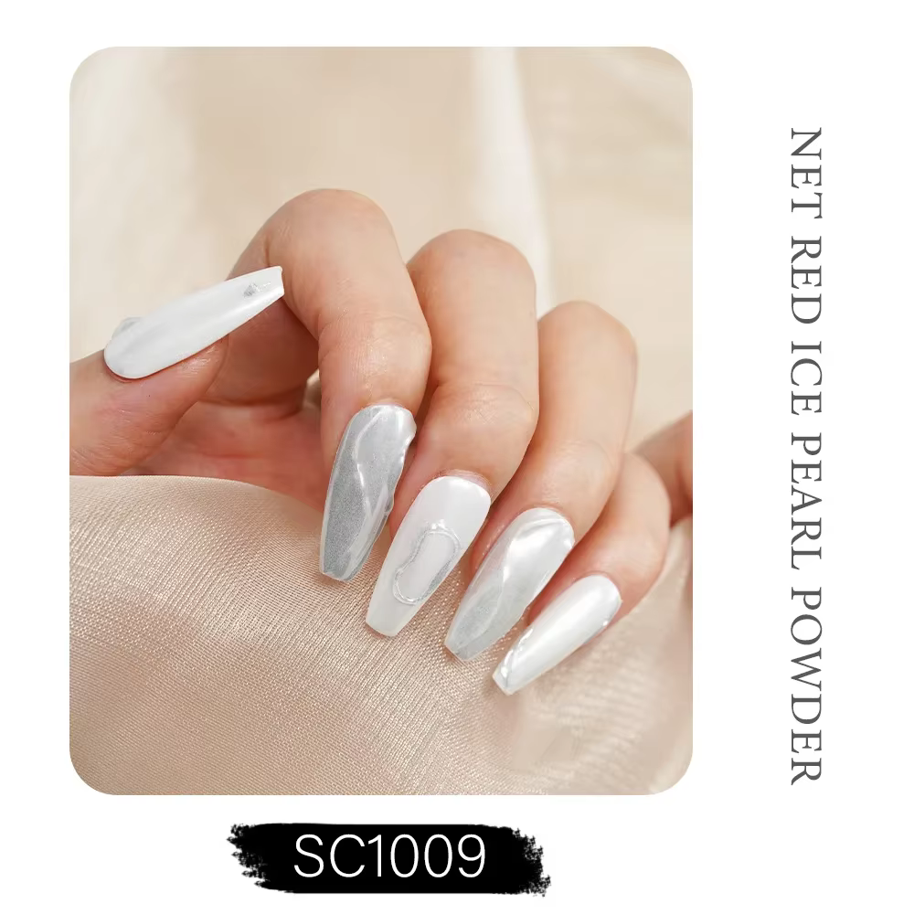 HNDO blanc perle poudre coquille frottant la poussière chromée effet brillant pour manucure bricolag