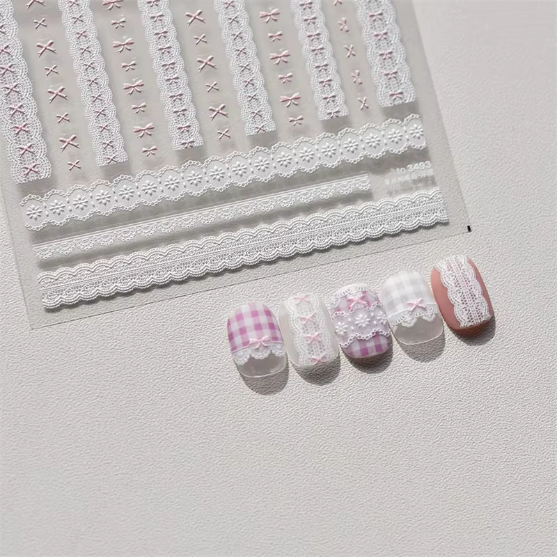 Autocollants en dentelle pour ongles, 1 pièce, motif cœur d'amour, rose, blanc, noir, auto-adhésif, 