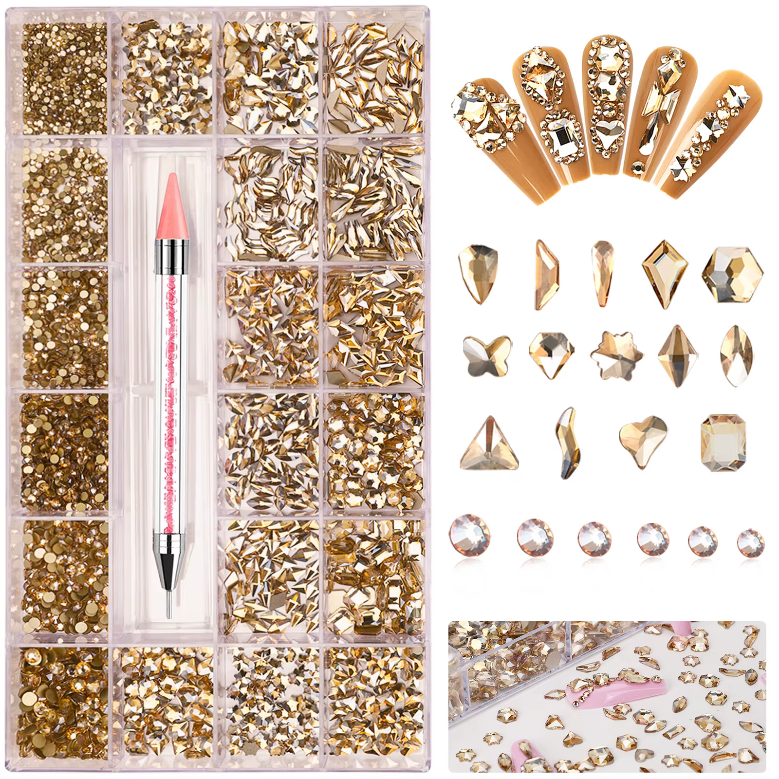 21 grilles/ensemble ensemble de bijoux en diamant pour décorations Nail Art Nail Ab perceuse à fond 
