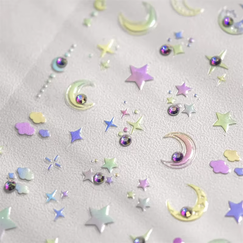 Coloré rose progressif lune étoile nuage papillon strass 5D doux en relief Relief Nail Art autocolla