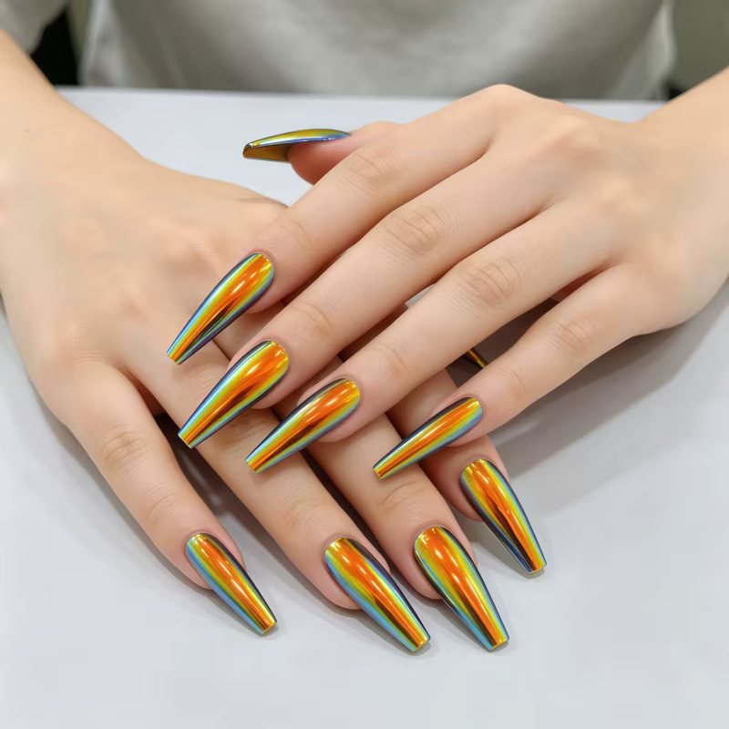 24 faux ongles de ballet longs électro-plaqués haut de gamme pour des manucures tendance et élégante