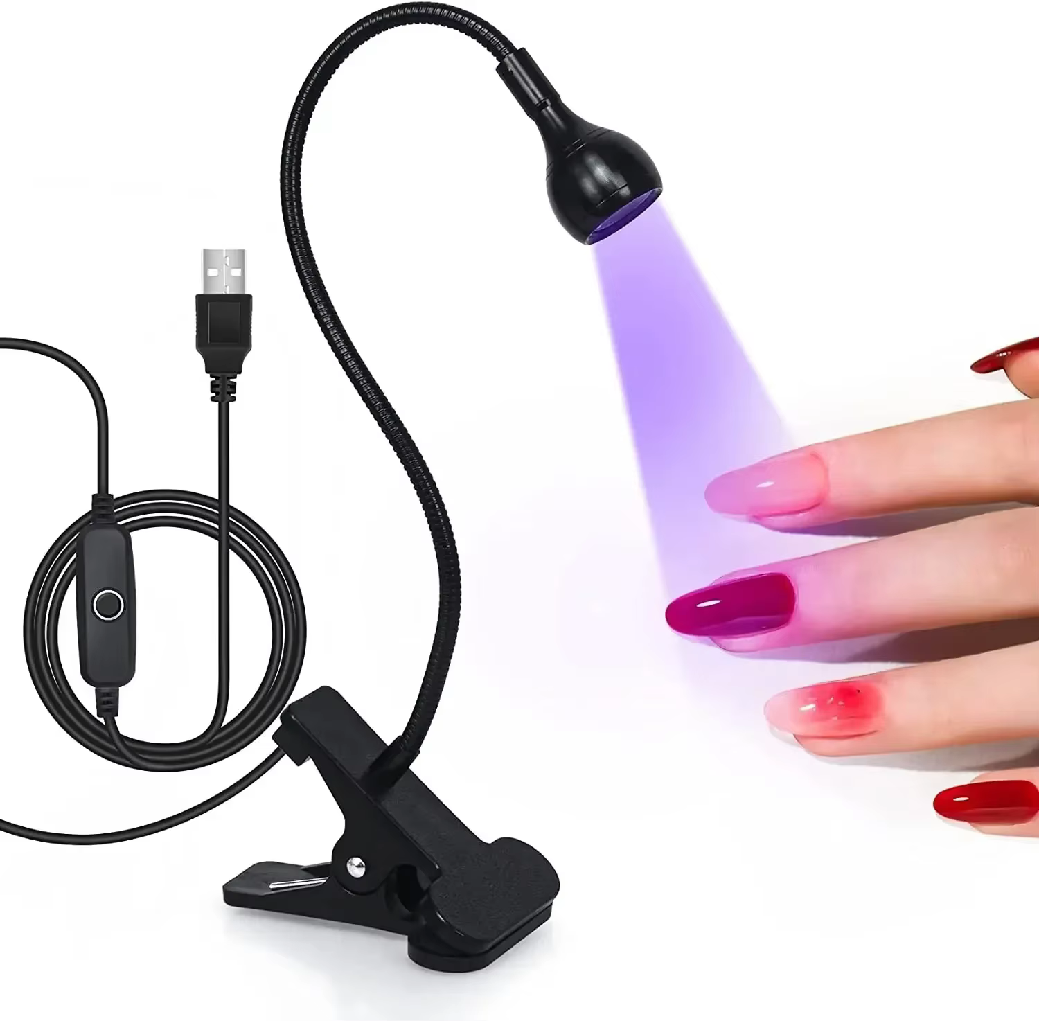 Sèche-ongles lumière UV lampe à ongles 395nm longueur d'onde Clip-on bureau Mini USB pour ongles en 