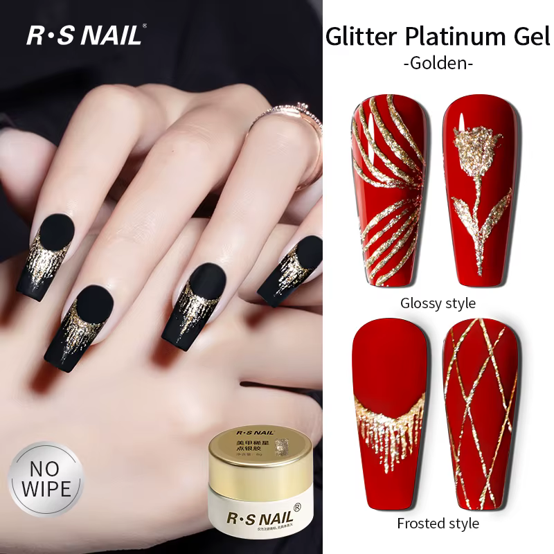 RSNAIL Vernis à ongles gel platine sans essuyage 8g, gel liner métallique doré argenté scintillant p