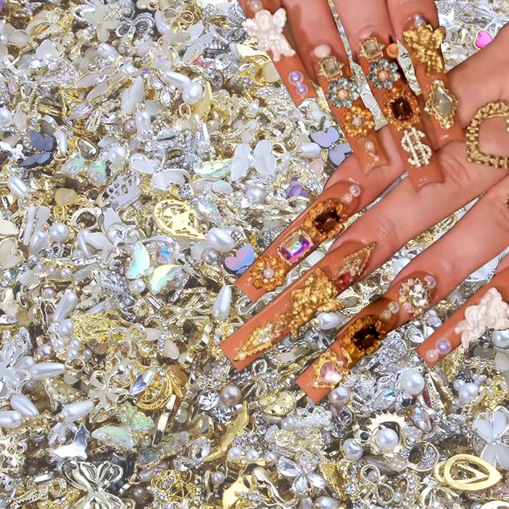 Breloque pour ongles de luxe, mélange aléatoire, Style mixte, alliage 3D, cristal strass, gemme, déc