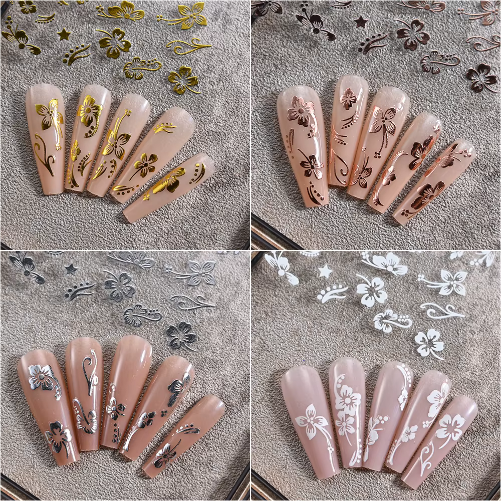 Autocollant 3D fleurs d'hibiscus pour ongles, 1 pièce, pétales de fleurs blancs et noirs, décalcoman