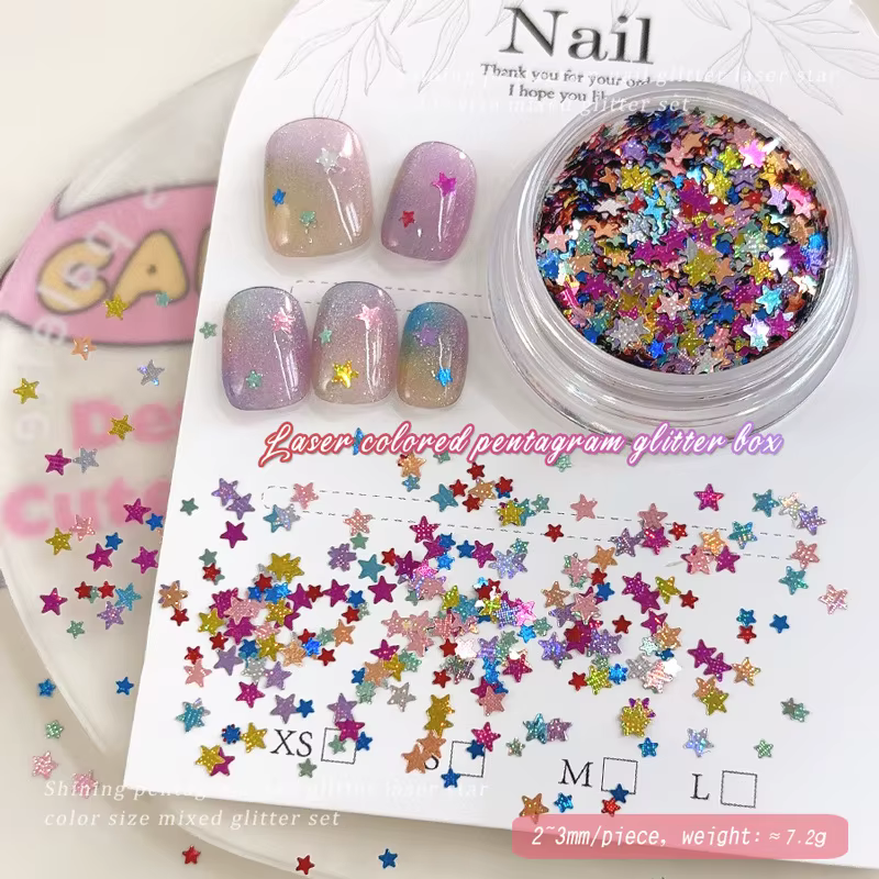 1 pièce, 2 pièces de pentagramme coloré pour ongles, paillettes étoiles laser couleur bonbon de tail