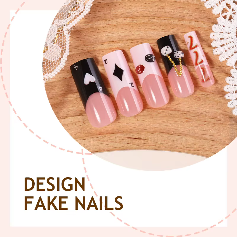 Faux ongles français en forme de cercueil, 24 pièces, éléments de Poker européens, Design imprimé, à