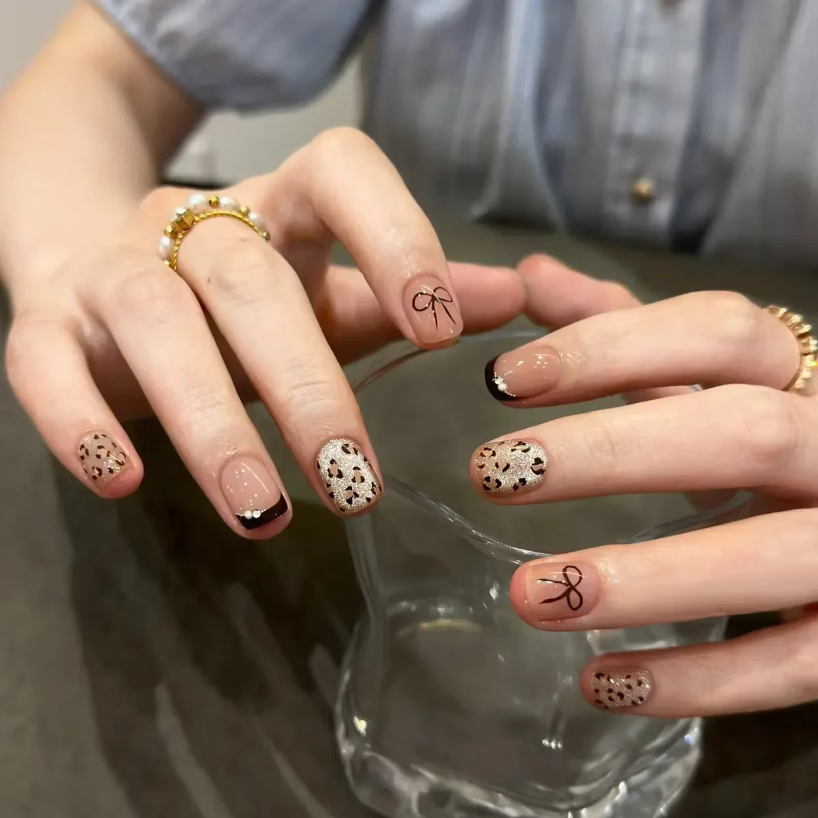 Faux ongles français détachables à pression courte, strass Y2k, avec colle, pour Ballet, doux et Coo