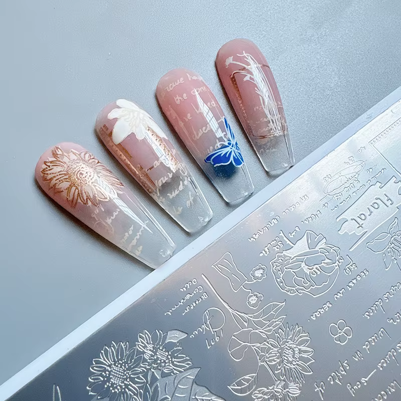 XMQ NAIL ART STAMPING PLATES LETRES Fleurs IMAGTEPLATES TEMPLATE