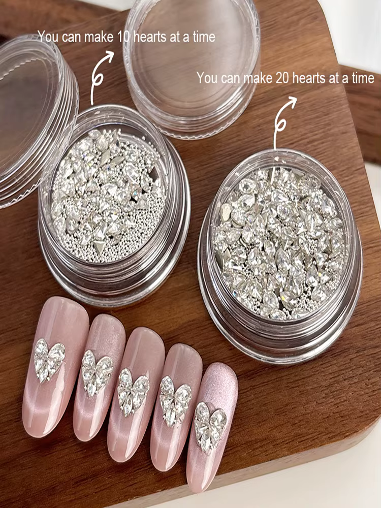 Ensemble de strass pour Nail Art en forme d'amour blanc, cristal multi-formes plat rose, perle ronde