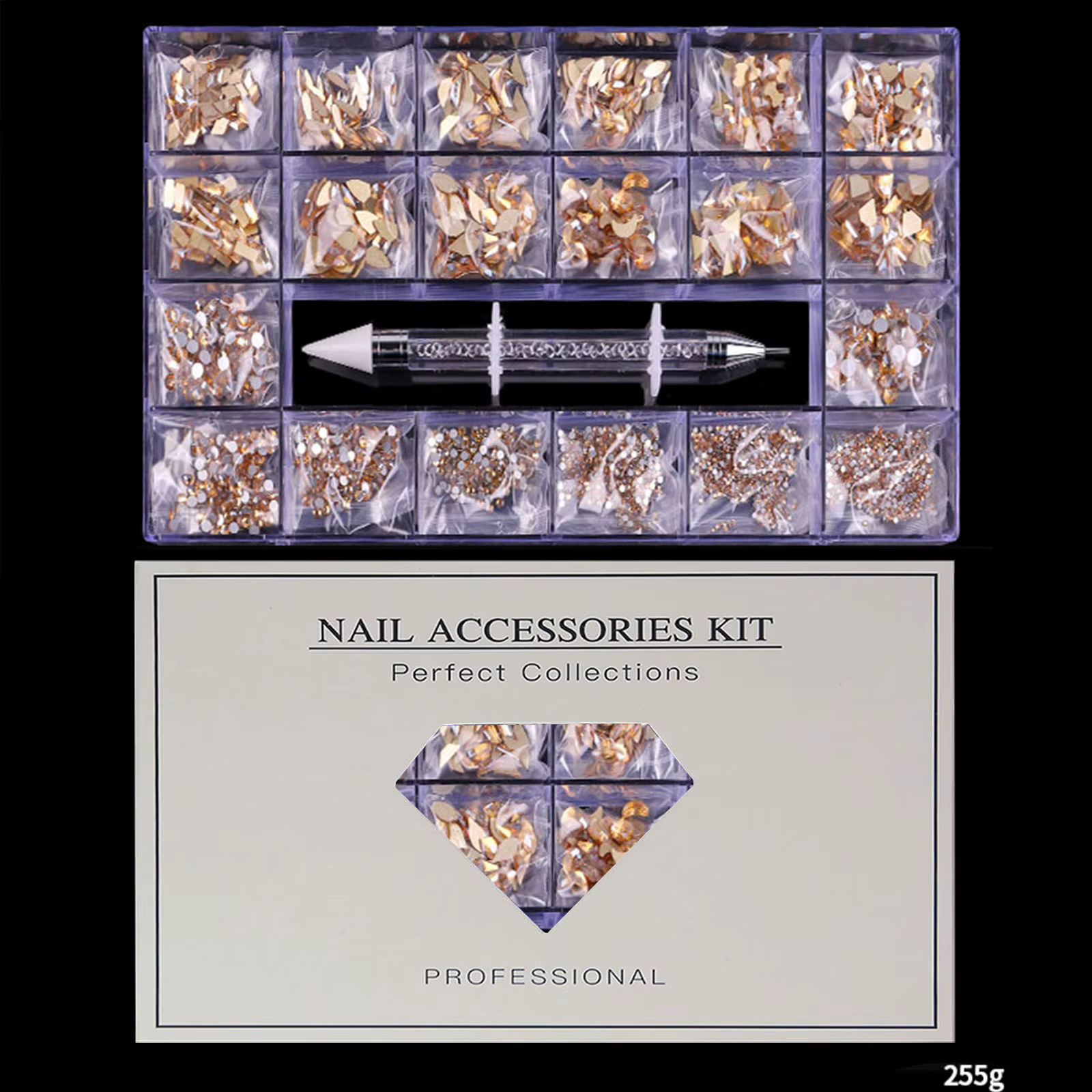 Verre de champagne rouge cristal diamant plat strass Nail Art décoration 21 grille boîte ongles acce