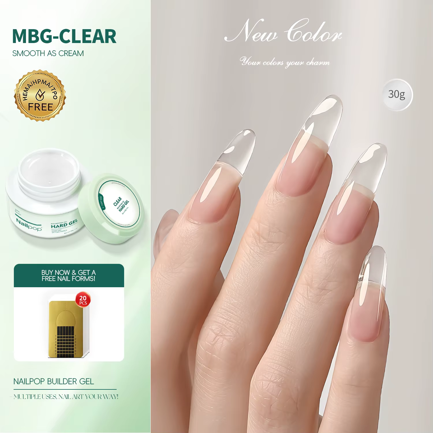 Nailpop – Gel de construction lisse laiteux, 30/100g, pour Extension d'ongles, longue durée, constru