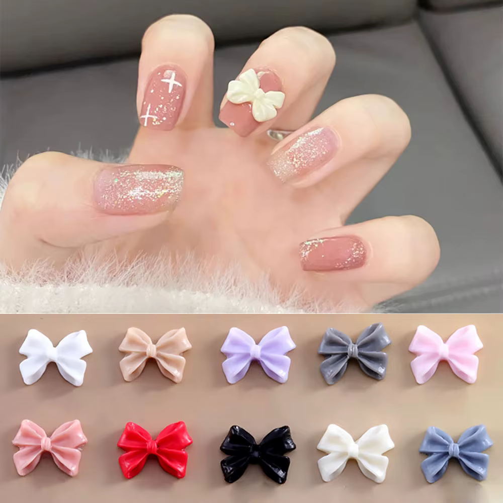 50/100 pièces rose blanc Kawaii arc breloque pour ongles 3D résine nœud papillon Flatback ongles gem