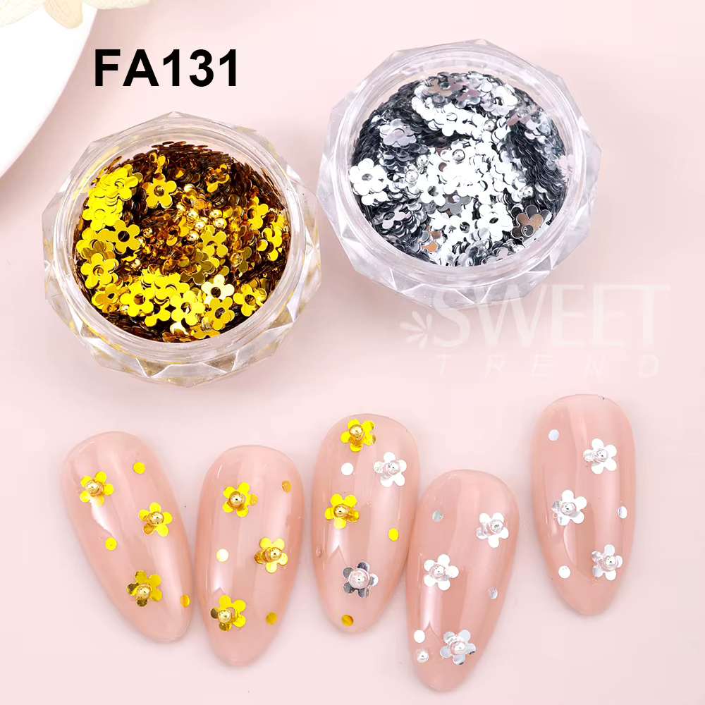 SWEET TREND - 2 Boîtes de Paillettes Dorées et Argentées pour Ongles, Paillettes en Forme de Fleurs,