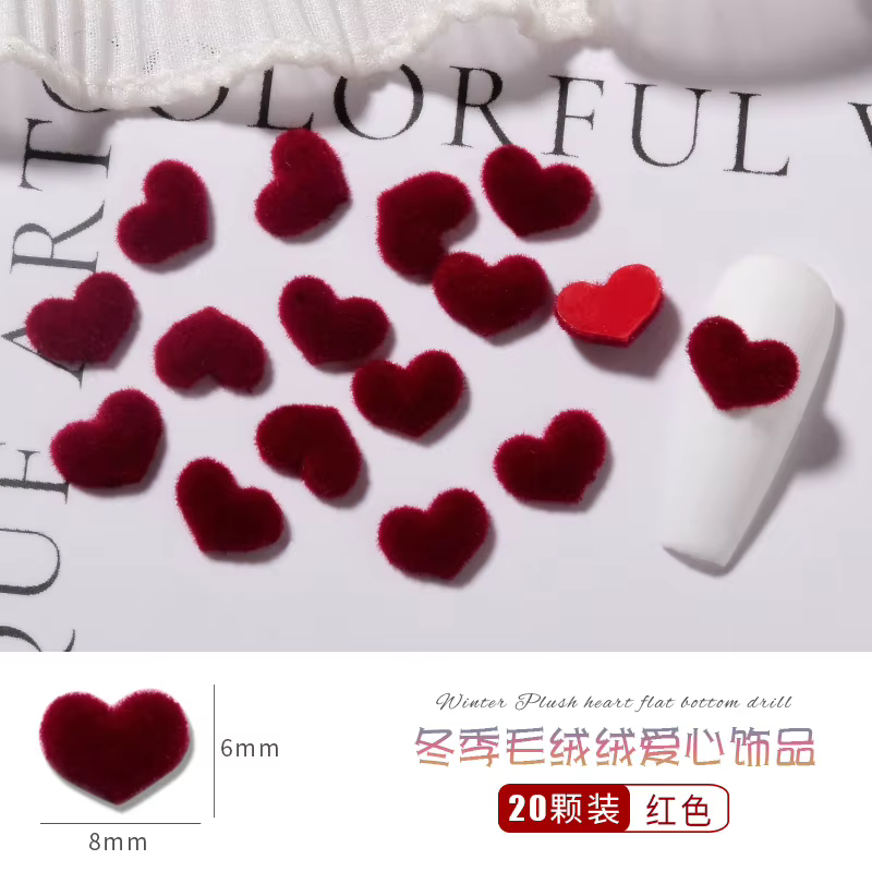 Accessoires de Nail Art français floqués en forme de cœur, breloques d'ongles en peluche 3D en forme