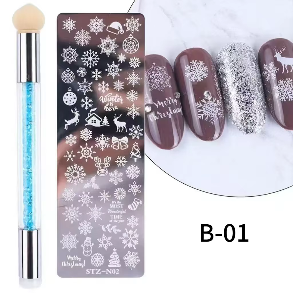 Ensemble de plaques d'estampage pour ongles, brosse de tampon en Silicone, pochoirs de transfert de