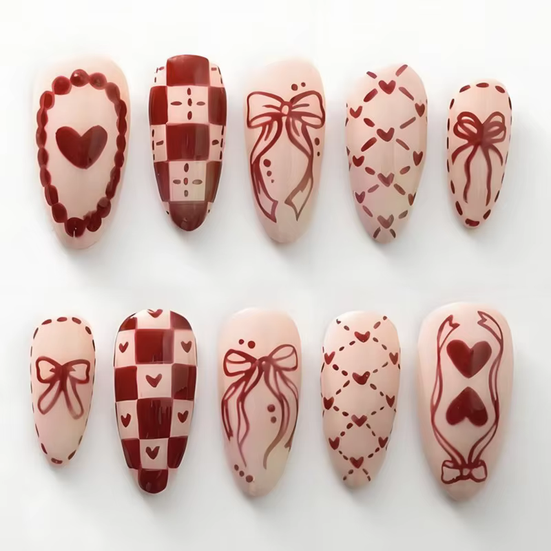 30 faux ongles créatifs motif notes de musique, style français rose, effet œil de chat, dentelle, nœ