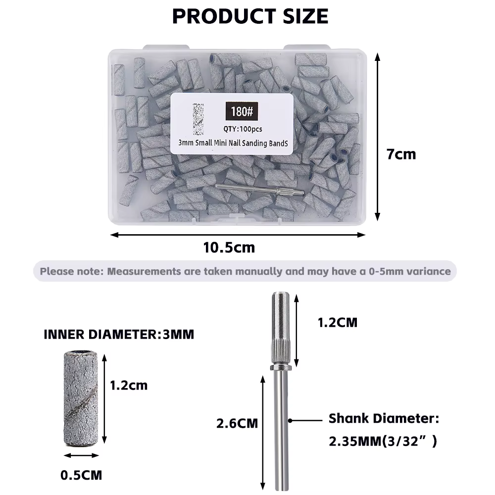 50/100 pièces 3mm petites bandes de ponçage des ongles ensemble pour forage des ongles fraisage manu
