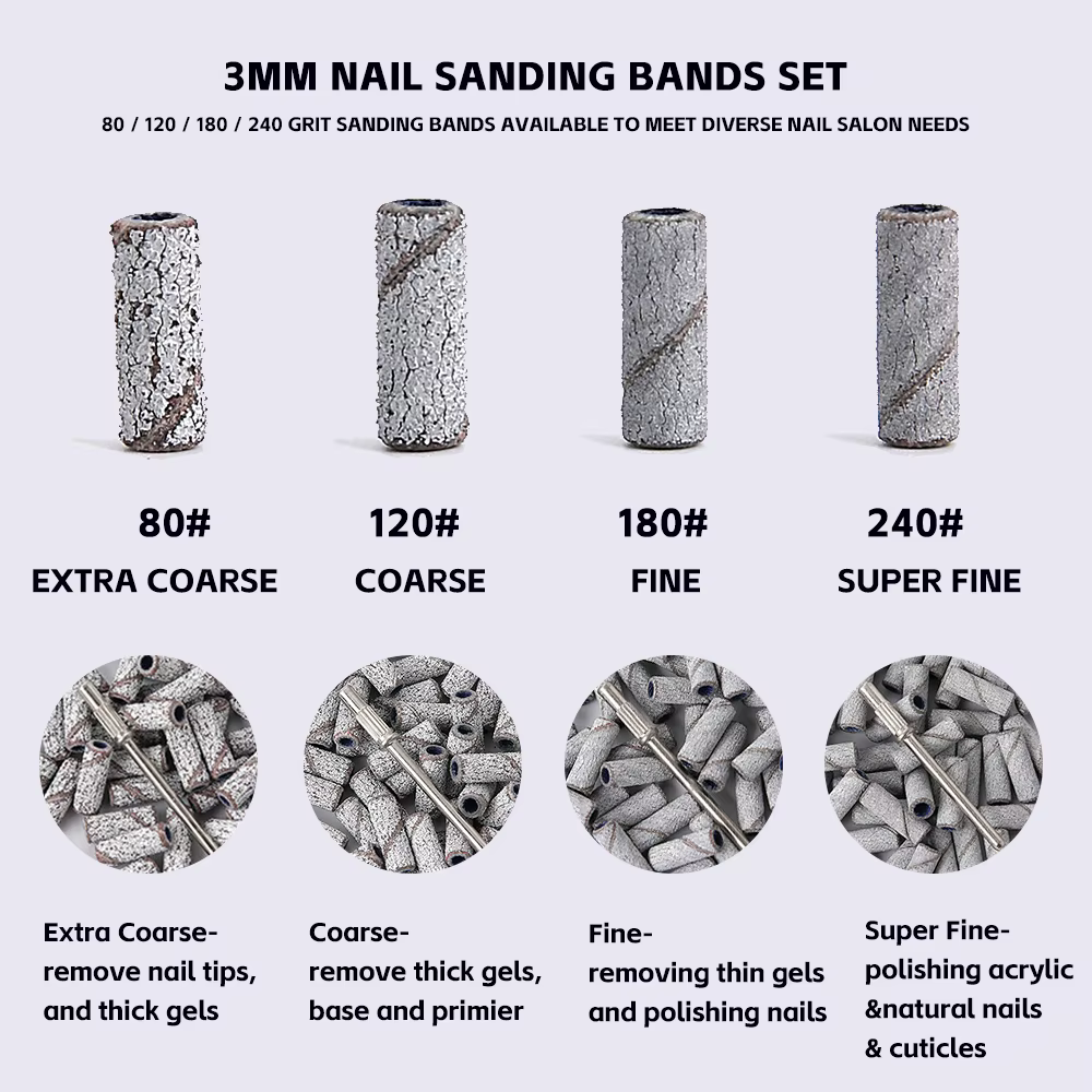 50/100 pièces 3mm petites bandes de ponçage des ongles ensemble pour forage des ongles fraisage manu