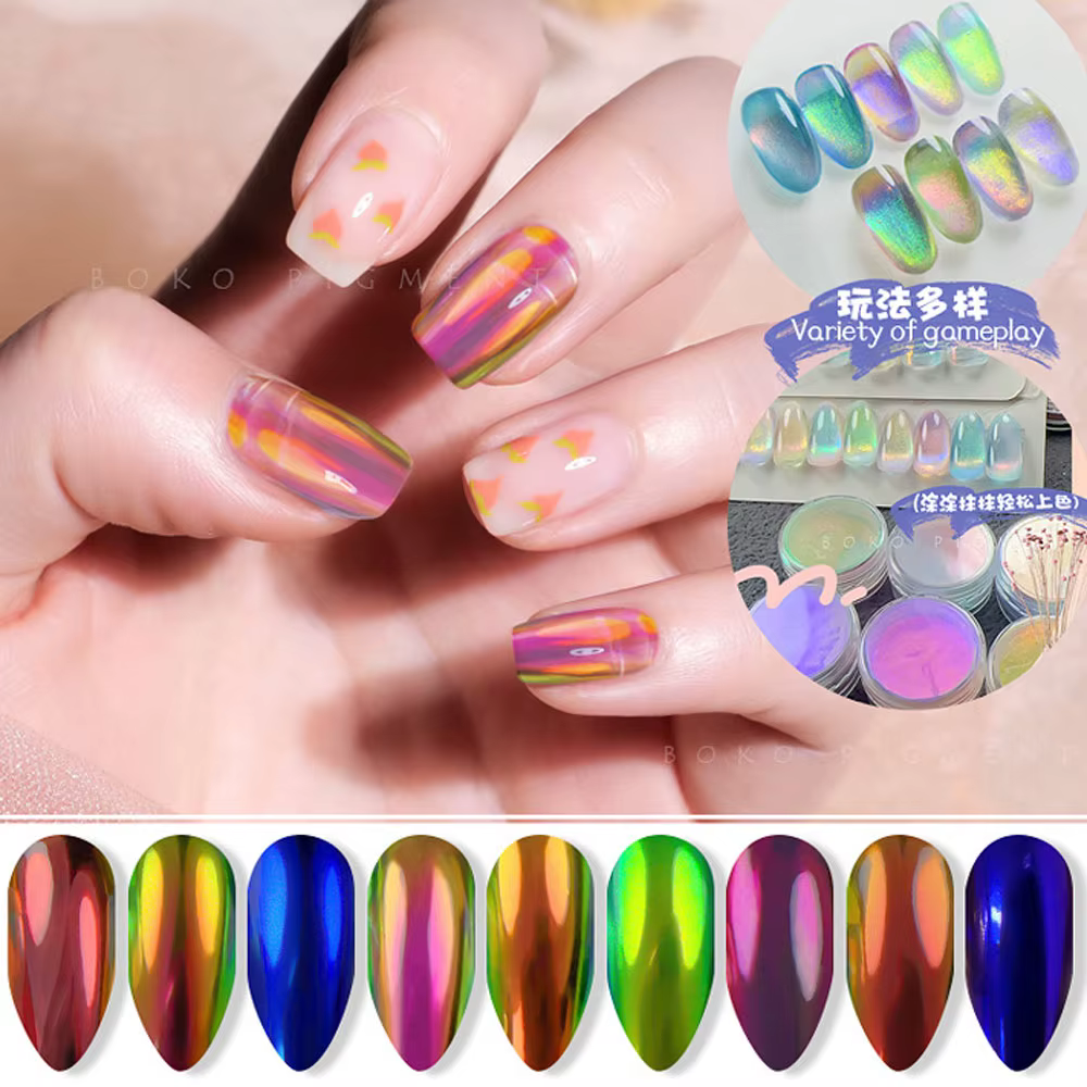 9 couleurs magique Aurora Chrome poudre à ongles effet miroir néon caméléon ongles paillettes mettre