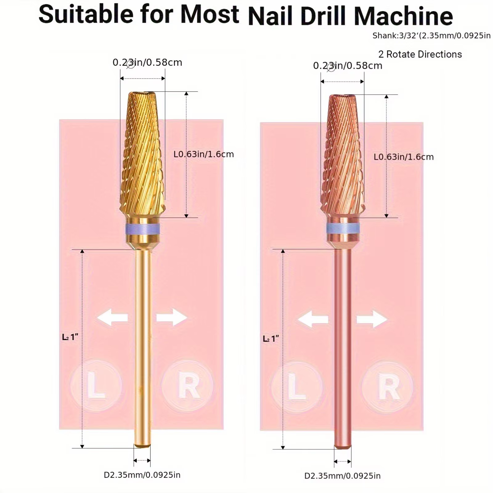 Foret à ongles professionnel 5 en 1, Version carbure multifonctionnelle de taille mixte, adapté à la