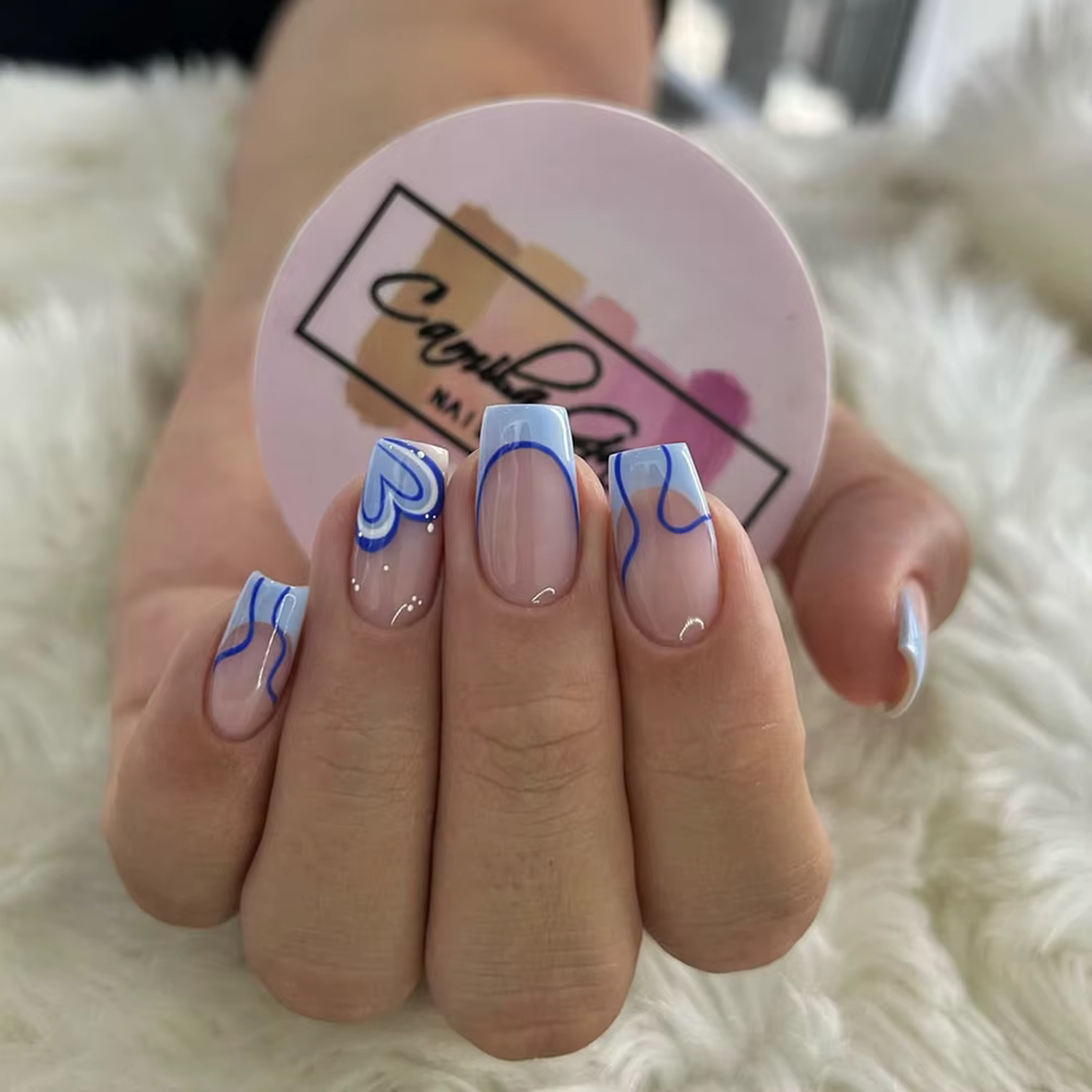 ARTAUG 24 pièces moyen carré bleu haute Saturation ongles bout des doigts garniture française breloq
