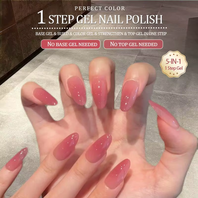 PERFECT COLOR Gel rose pailleté tout-en-un, vernis à ongles en gel 8 ml, base et top coat en un, séc
