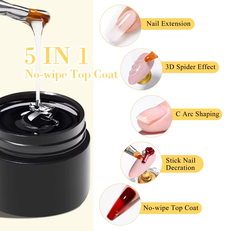 FOUR LILY Gel de finition pour ongles 5-en-1 - Top Coat sans résidu, haute brillance, longue tenue, 