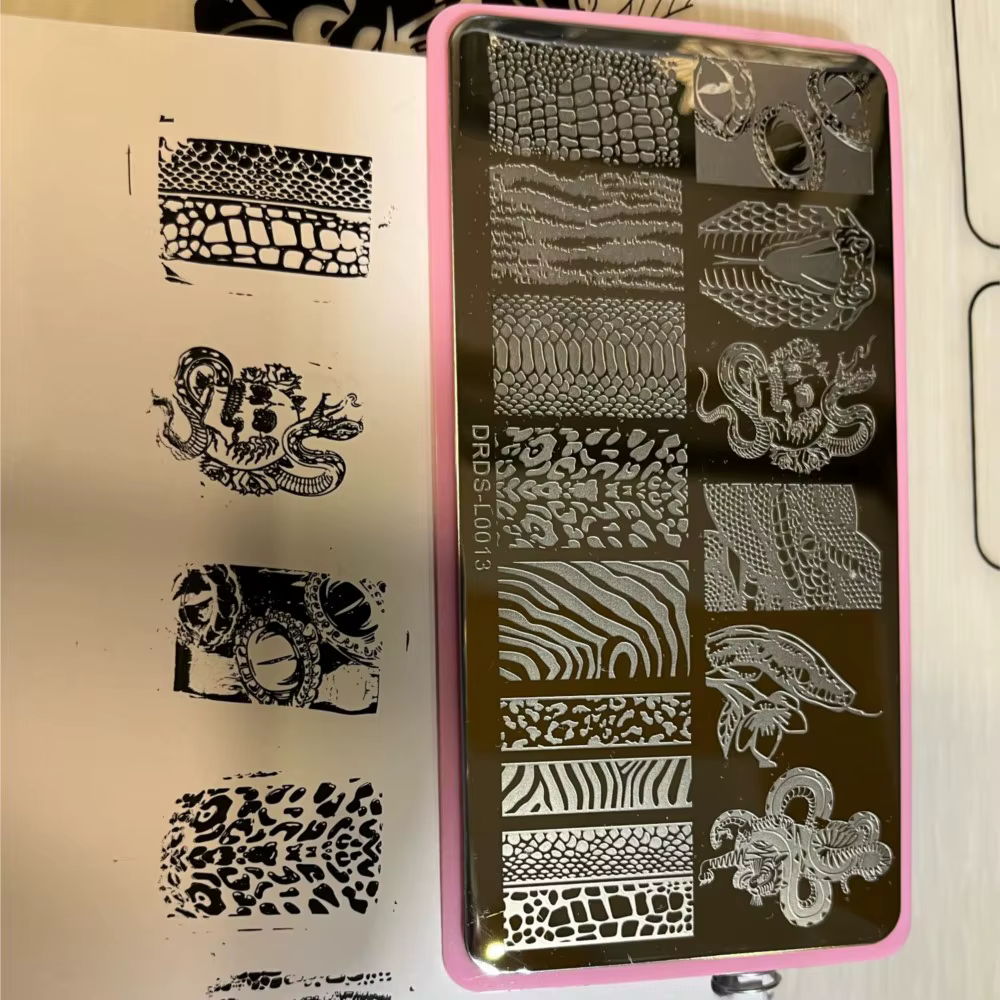 Plaques d'estampage de géométrie de ligne française 12x6cm, motif de marbre floraison/Image de ligne